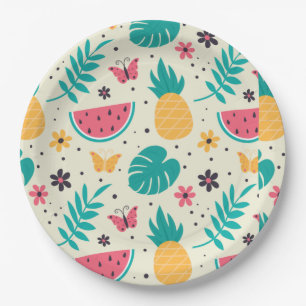 Pattern Tropical Fruit Watermelon Pineapple Paper Plate