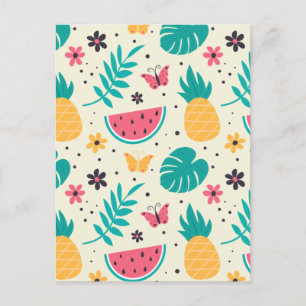 Pattern Tropical Fruit Watermelon Pineapple  Postcard