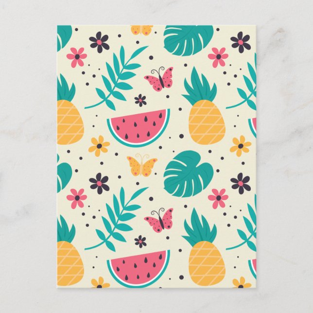Pattern Tropical Fruit Watermelon Pineapple  Postcard (Front)