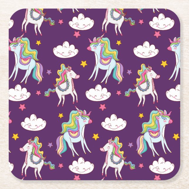Pattern Unicorn Funny Magic Horse      Square Paper Coaster (Front)
