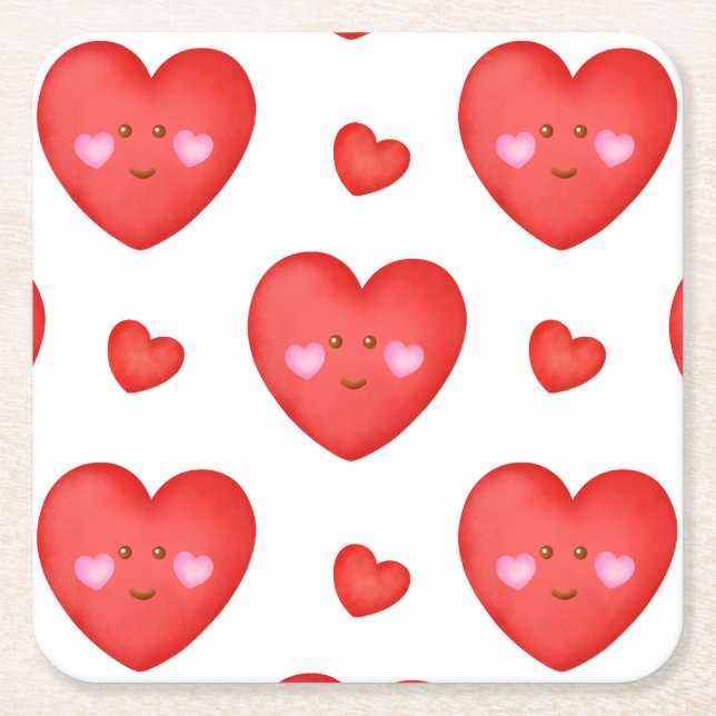 Pattern Valentine Background With Heart Love Square Paper Coaster (Front)