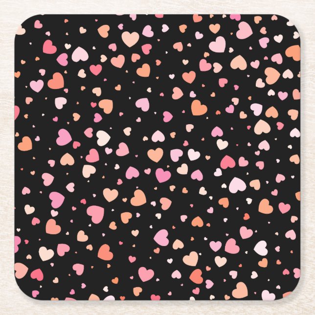 Pattern Valentine`s 2024 Background With Heart     Square Paper Coaster (Front)