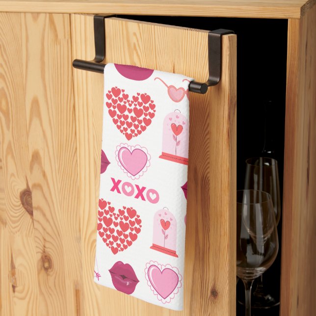 Pattern Valentine`s Day 2023 Background With Heart Kitchen Towel (Thirds Fold)