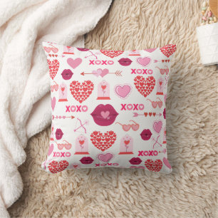 Pattern Valentine`s Day 2023 Background With Heart Throw Pillow