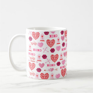 Pattern Valentine`s Day 2024 Background With Heart Coffee Mug
