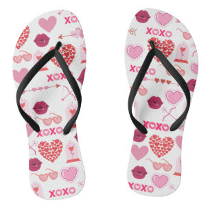 Pattern Valentine`s Day 2024 Background With Heart Flip Flops