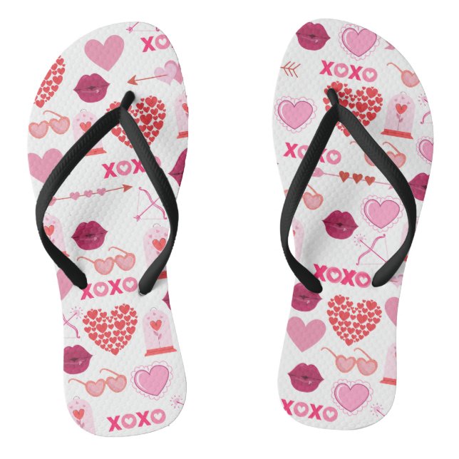 Pattern Valentine`s Day 2024 Background With Heart Flip Flops (Footbed)