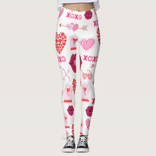 Pattern Valentine`s Day 2024 Background With Heart Leggings