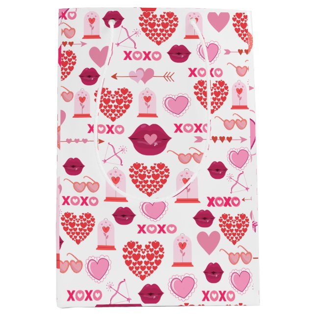 Pattern Valentine`s Day 2024 Background With Heart Medium Gift Bag (Front)