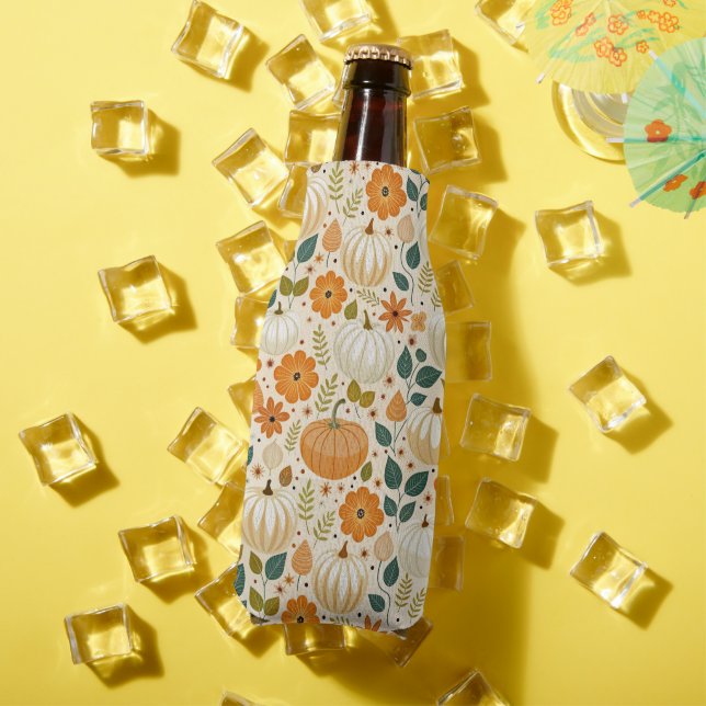 Pattern Vintage pumpkin Groovy Bottle Cooler (In Situ Summer)