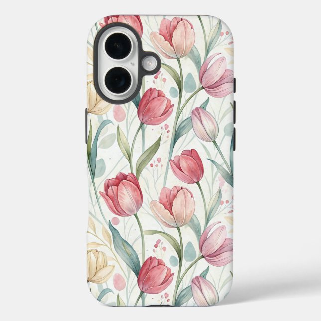 Pattern Watercolor Modern Tulips Case-Mate iPhone Case (Back)