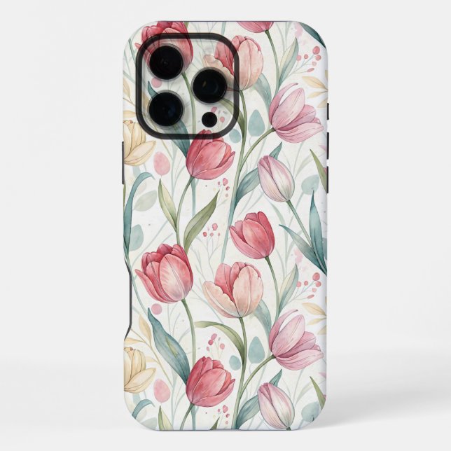 Pattern Watercolor Modern Tulips iPhone Case (Back)