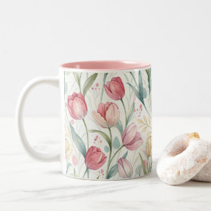 Pattern Watercolor Modern Tulips Two-Tone Coffee Mug