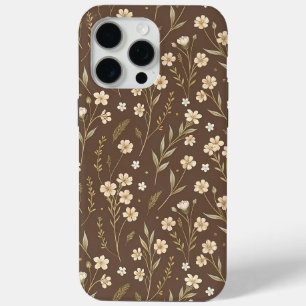 Pattern Wildflowers Brown Background iPhone 15 Pro Max Case