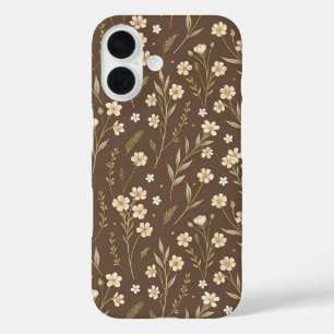 Pattern Wildflowers Brown Background iPhone 16 Case