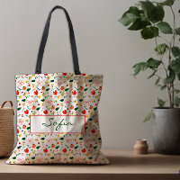 Pattern wildflowers red poppy tote bag