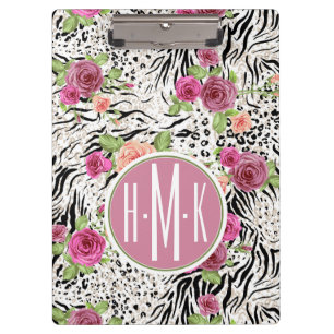 Pattern With Animal Prints   Monogram Clipboard