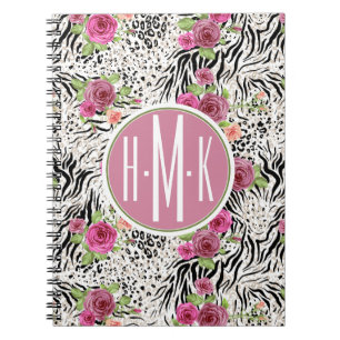 Pattern With Animal Prints   Monogram Notebook