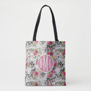 Pattern With Animal Prints   Monogram Tote Bag
