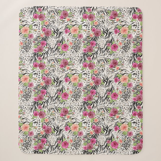 Pattern With Animal Prints Sherpa Blanket (Front)