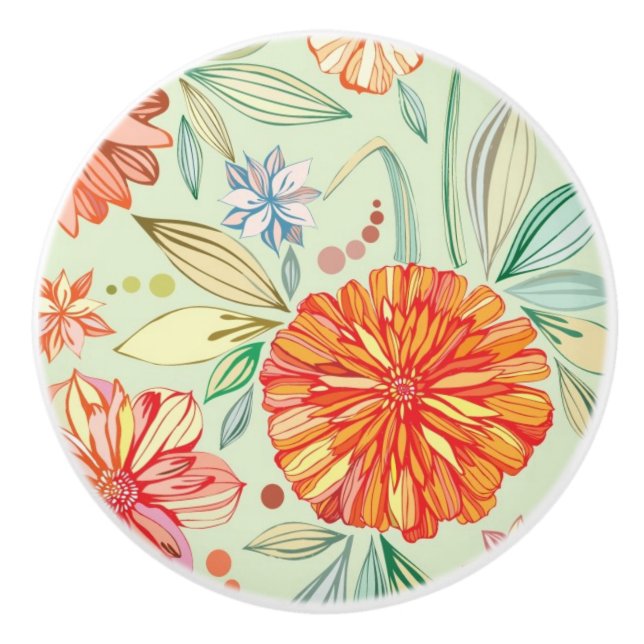 Pattern with asters ceramic knob (Front)