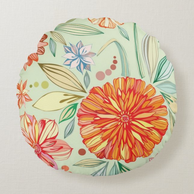 Pattern with asters round pillow (Front)