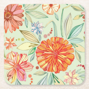 Pattern with asters square paper coaster