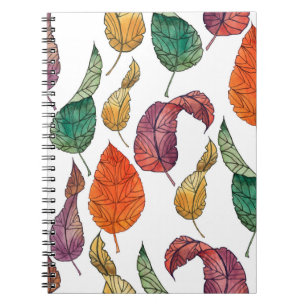 Pattern with autumn leaves on a white background,  notebook