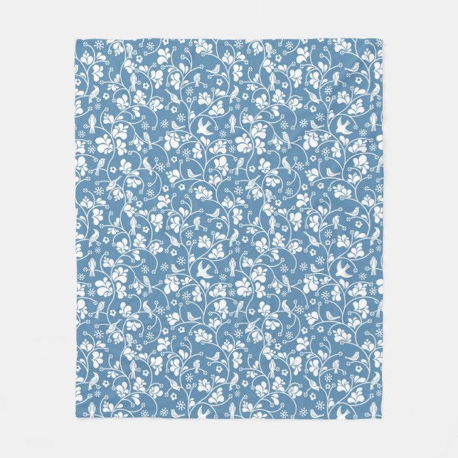 pattern with birds and plants ornament fleece blanket (Front)
