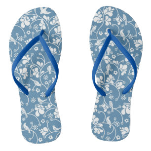 pattern with birds and plants ornament flip flops