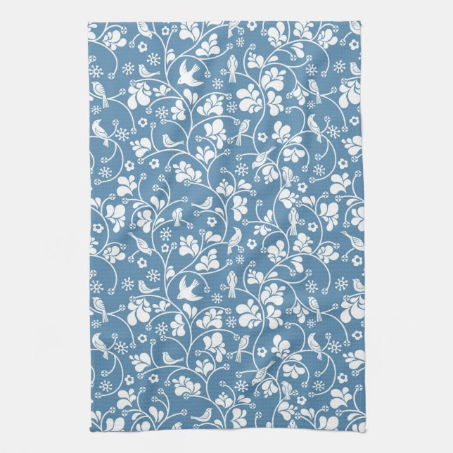 pattern with birds and plants ornament kitchen towel (Vertical)