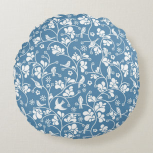 pattern with birds and plants ornament round pillow