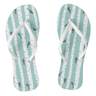 Pattern with birds and trees flip flops