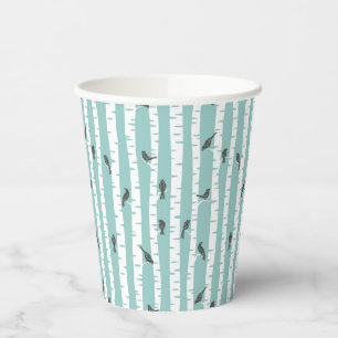 Pattern with birds and trees paper cups