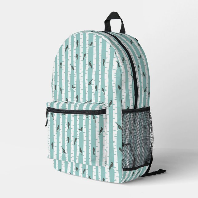 Pattern with birds and trees printed backpack (Back Corner Right)