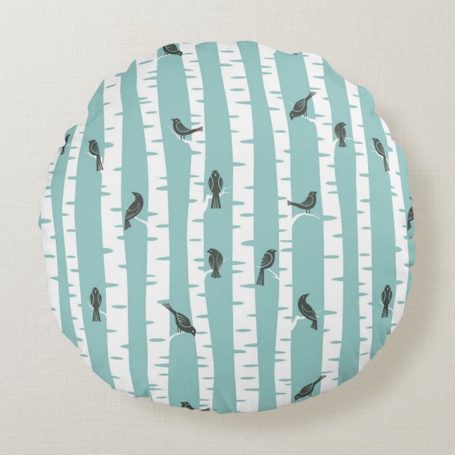 Pattern with birds and trees round pillow (Front)