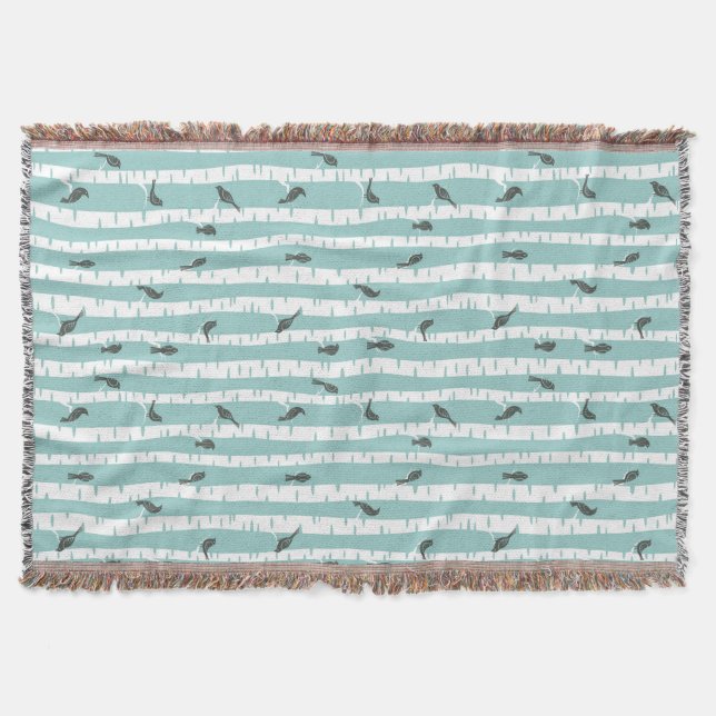 Pattern with birds and trees throw blanket (Front)