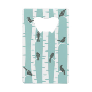 Pattern with birds and trees wallet bottle opener