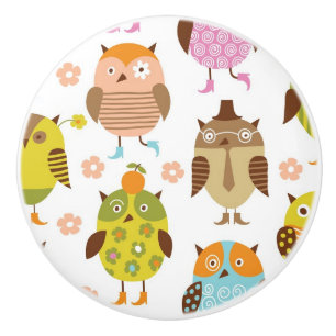 pattern with birds ceramic knob