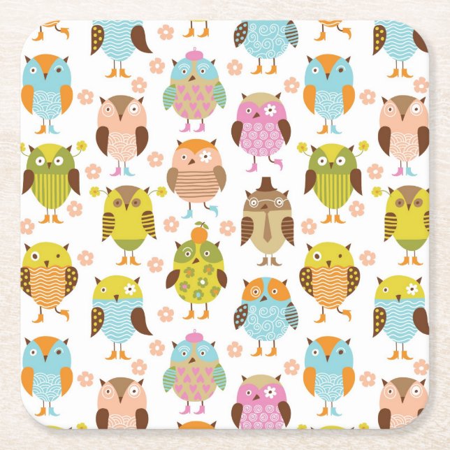pattern with birds square paper coaster (Front)