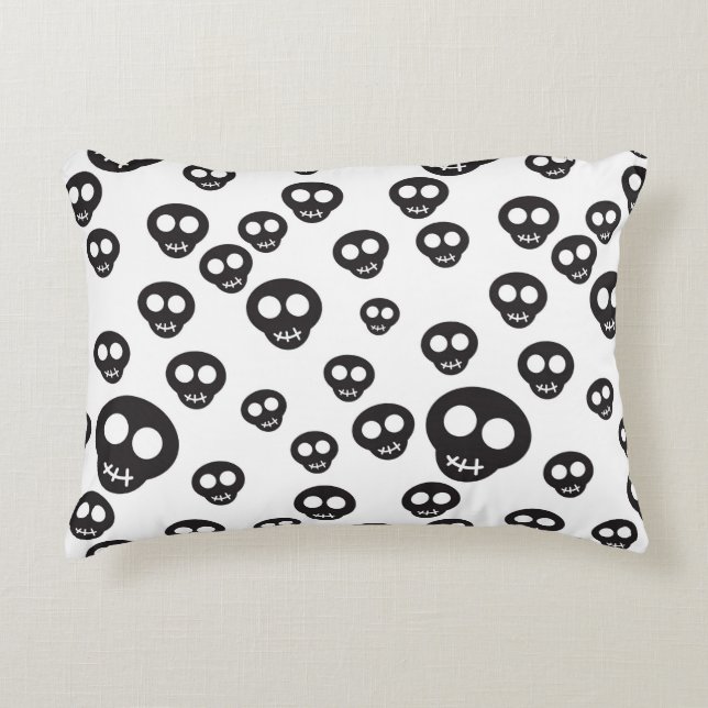 Pattern with black skulls on white accent pillow (Front)
