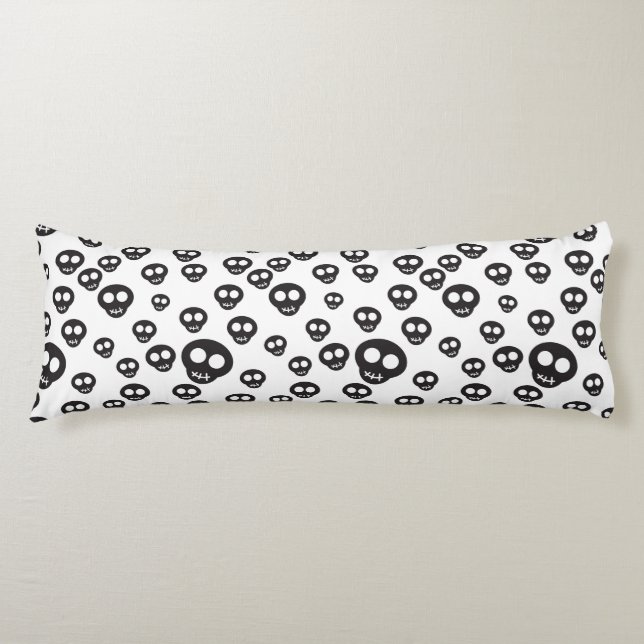 Pattern with black skulls on white body pillow (Front)