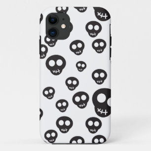 Pattern with black skulls on white iPhone 11 case