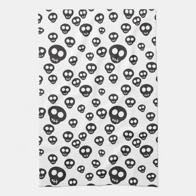 Pattern with black skulls on white kitchen towel (Vertical)