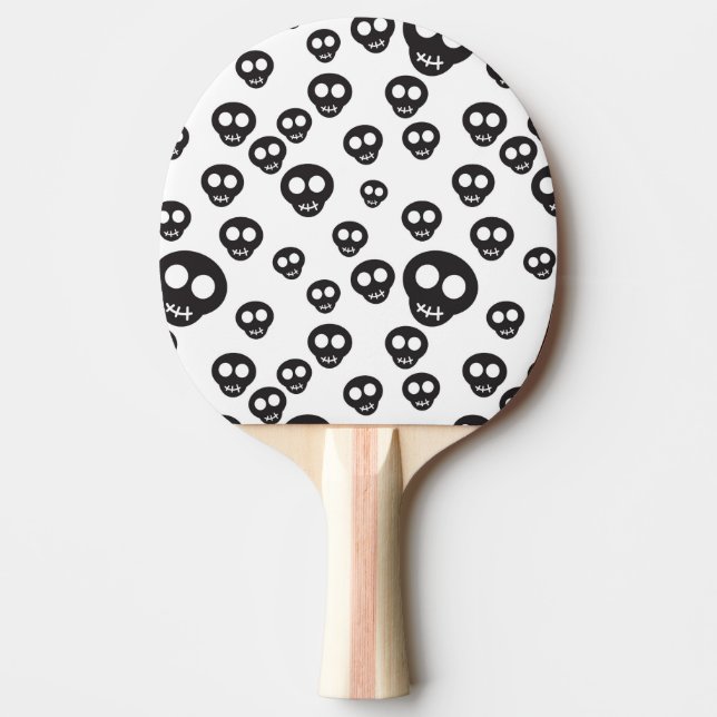 Pattern with black skulls on white ping pong paddle (Front)