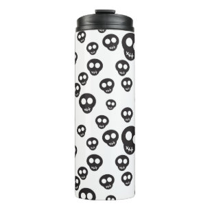 Pattern with black skulls on white thermal tumbler