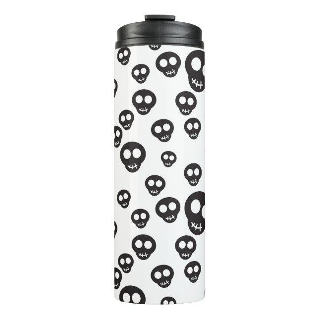 Pattern with black skulls on white thermal tumbler (Front)
