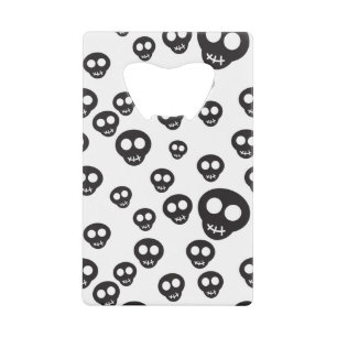 Pattern with black skulls on white wallet bottle opener