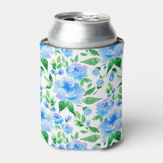 Pattern with blue watercolor flowers can cooler