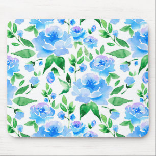 Pattern with blue watercolor flowers mouse pad